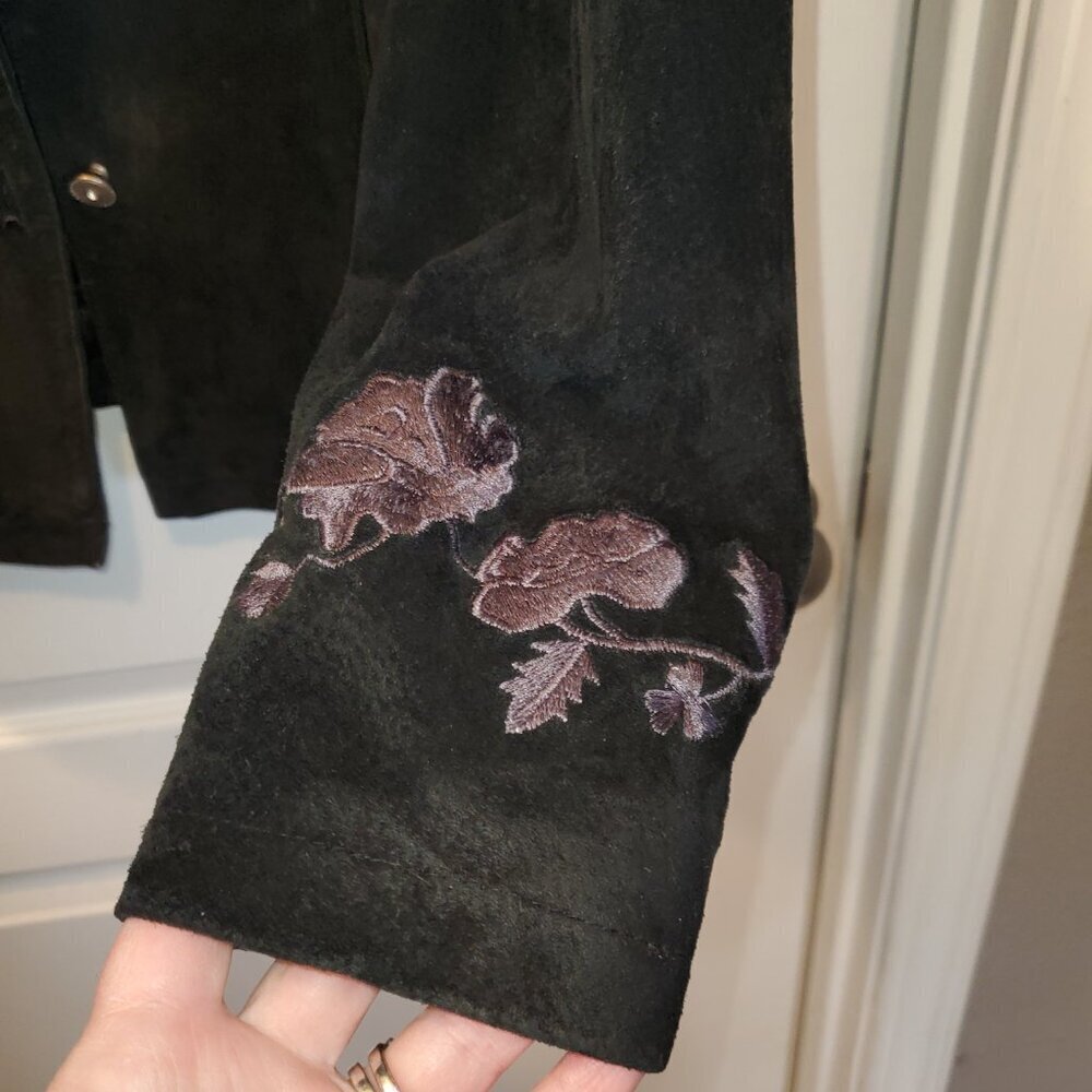 RARE Vintage Montanaco Genuine Suede Jacket | Purple Floral Embroidery M - Picture 5 of 7
